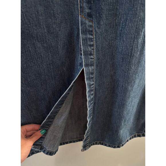 Vintage Old Navy Womens  Y2K Midi Jean Skirt Size 4 Denim Long 90s Front Slit - Picture 2 of 7